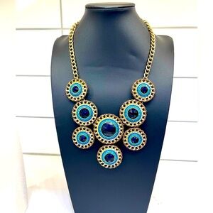 Vintage Boho Medallion Necklace with black beads, painted beads, and leather